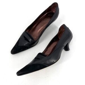 Tods Kitten Heel Pumps Womens 36 Black Leather Suede Pointed Toe Office Siren